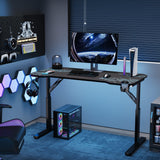 Furmax Height Adjustable Gaming Desk Gamer Table T Shaped with Carbon Fiber Surface Computer PC Desk with Full Covered Mouse Pad, Cup Holder & Headphone Hook, Black (55 Inch) Furmax