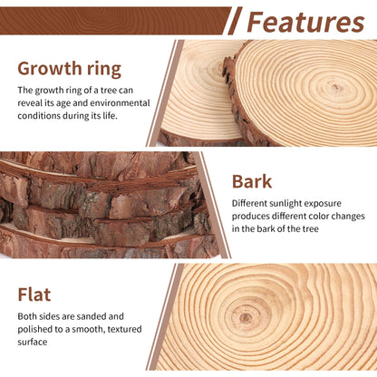 Set of 10 Wood Slices for Centerpieces 6-7 inch, Natural Unfinished Wood Craft Kits, Tree Slices with Bark for DIY Crafts Wedding Christmas Party Decoration, Wood Centerpieces for Tables