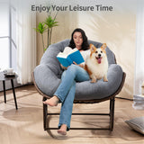 HOMEFUN Outdoor Patio Rocking Chairs, Oversized Papasan Rock Chair Indoor with Teddy Padded Cushion - Rocker Egg for Front Porch, Garden, Backyard Dark Gray HOMEFUN