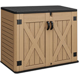 YITAHOME Outdoor Horizontal Storage Shed with X-Shaped Lockable Door, 35 Cu Ft Weather Resistant Resin Tool Shed w/o Shelf, Ideal for Bike, Trash Cans, Garden Tools, Lawn Mowers, Brown YITAHOME
