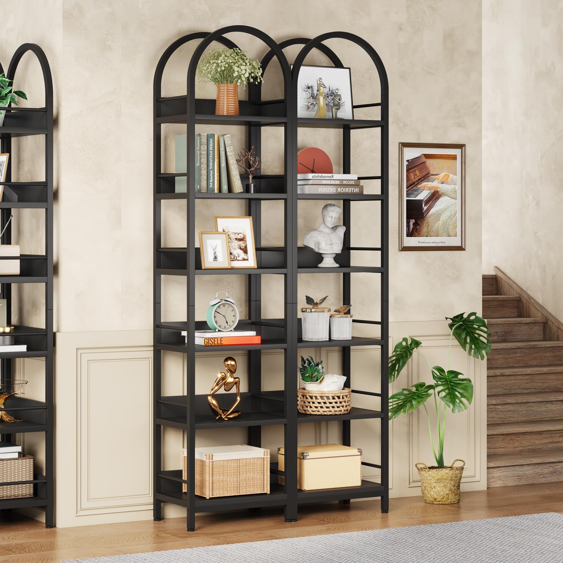 Arched 6-Tier Corner Bookshelf by Tribesigns - 78.7" Tall Freestanding Black Display Shelf - WoodArtSupply