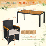 Greesum 7 Pieces Outdoor Patio Dining Set, Conversation Sets with 1 Table and 6 Rattan Chairs with Curved Acacia Wooden Armrests and Cushions, Black Greesum