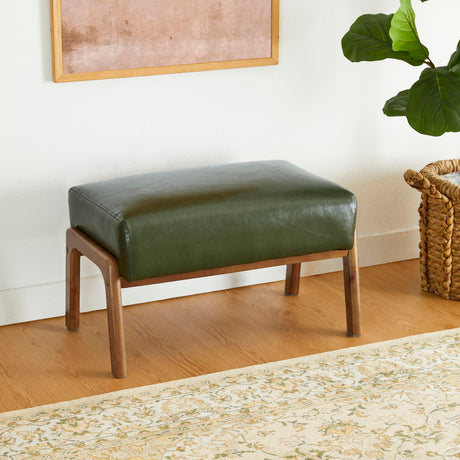 Glitzhome Foot Stool Ottoman, Modern Leatherette Sofa Stool Vanity Chair with Rubber Wood Frame, Footrest Ottoman Bench for Living Room, Entryway, Hunter Green Glitzhome
