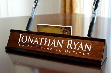 Personalized Desk Name Plate Dark Wood Finish MRC Wood Products