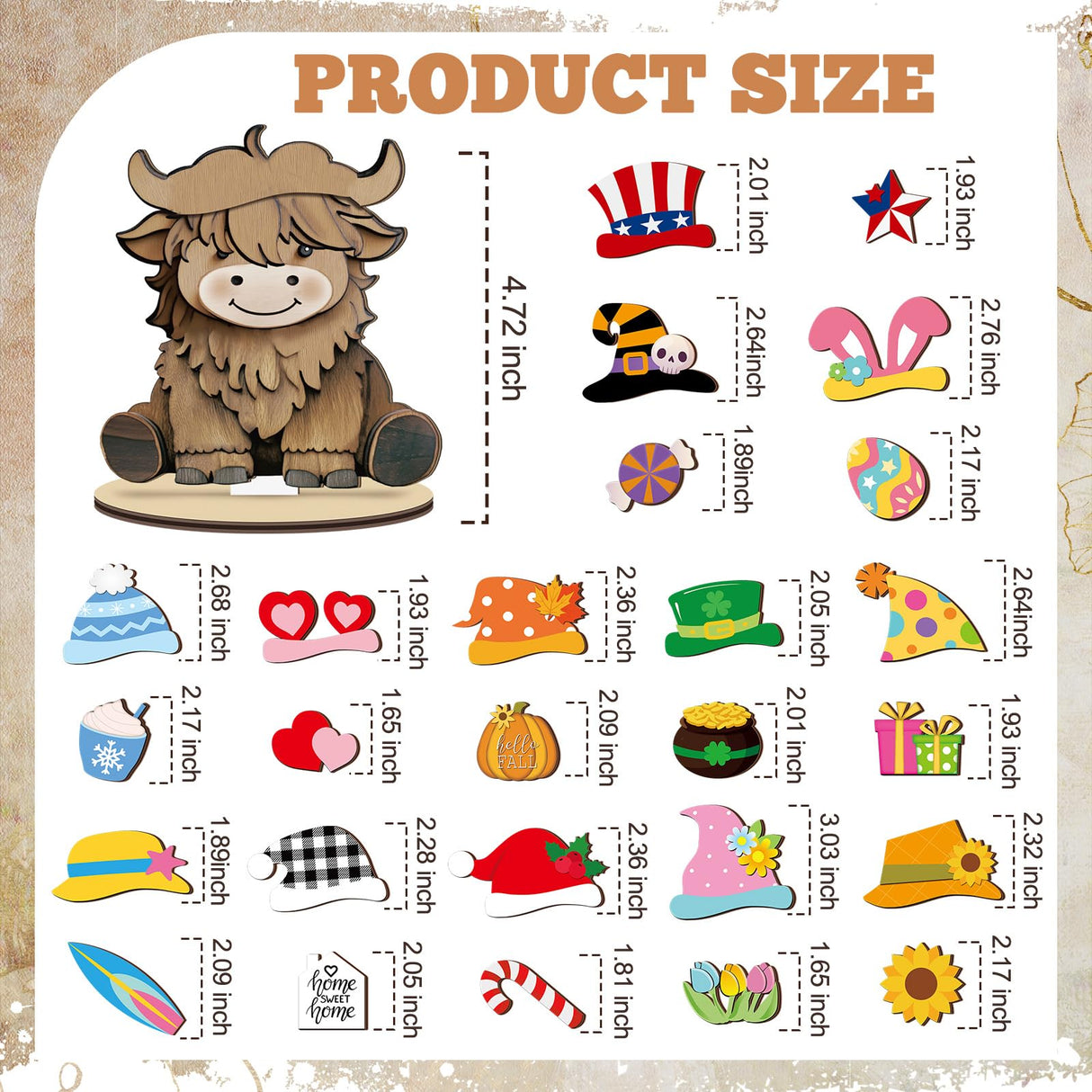 Menkxi Interchangeable Highland Cow Decor Seasonal Wooden Signs Farmhouse Table Centerpiece with Holiday Icon Rustic Cow Tiered Tray Decor Halloween Fall Decorations for Home Office Desk Gift Menkxi