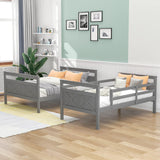 Majnesvon Grey Twin Over Full Bunk Bed Frame with Ladder and Guardrail, Convertible to Two Beds Majnesvon