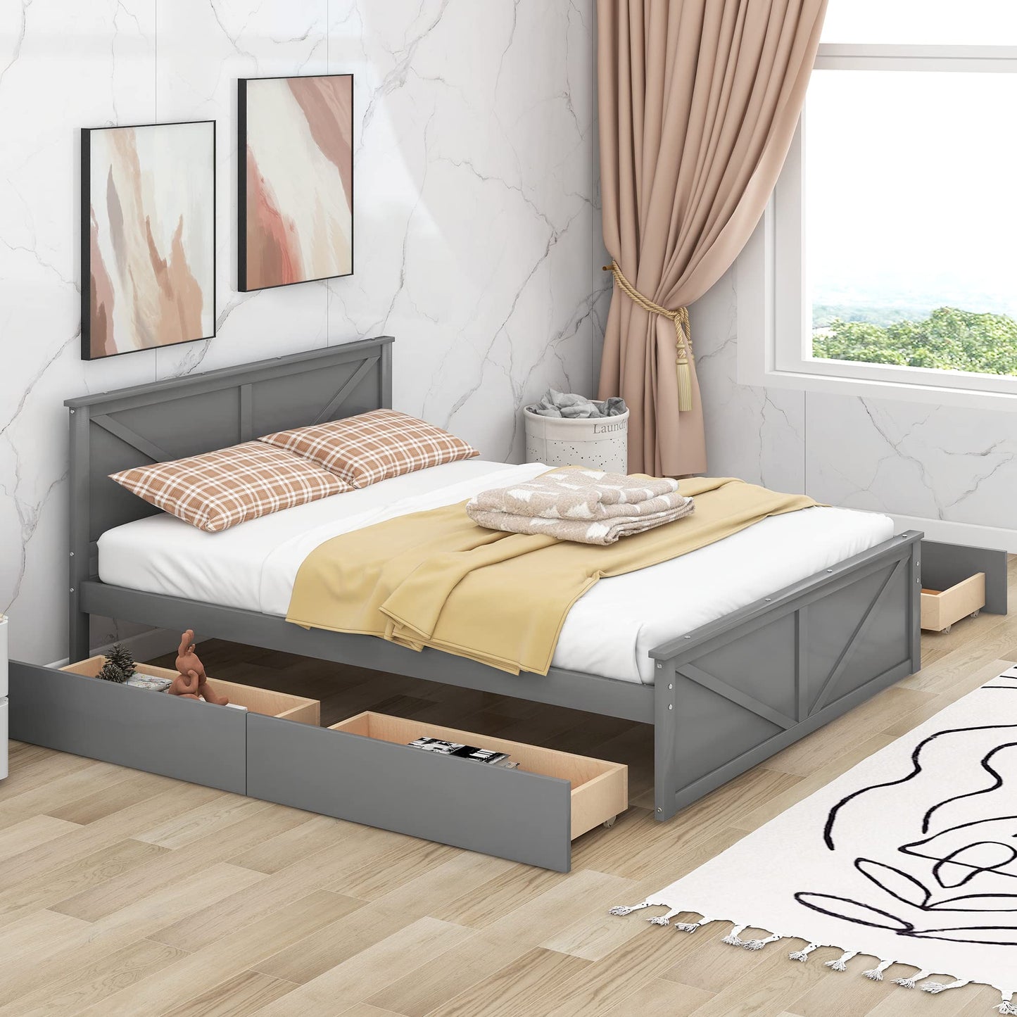 Queen Storage Bed with 4 Drawers and Headboard by Harper & Bright Designs - WoodArtSupply