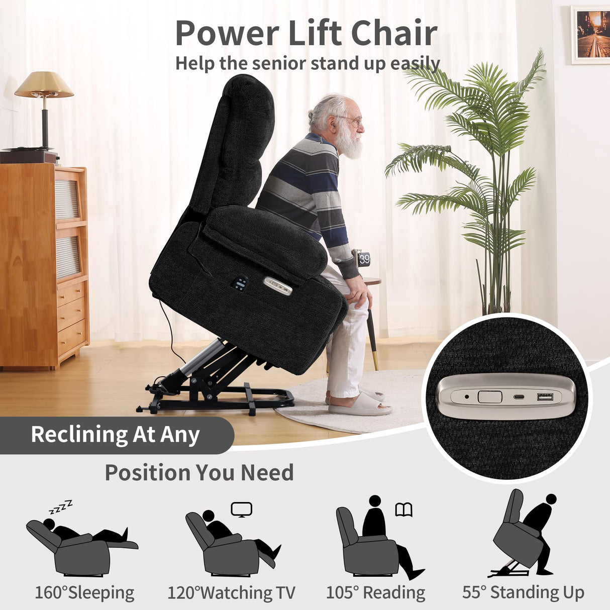 DURASPACE Power Lift Recliner Chair Massage Recliners with Heat, Shell Backrest Lift Chair Recliners for Elderly（Dark Gray） DURASPACE