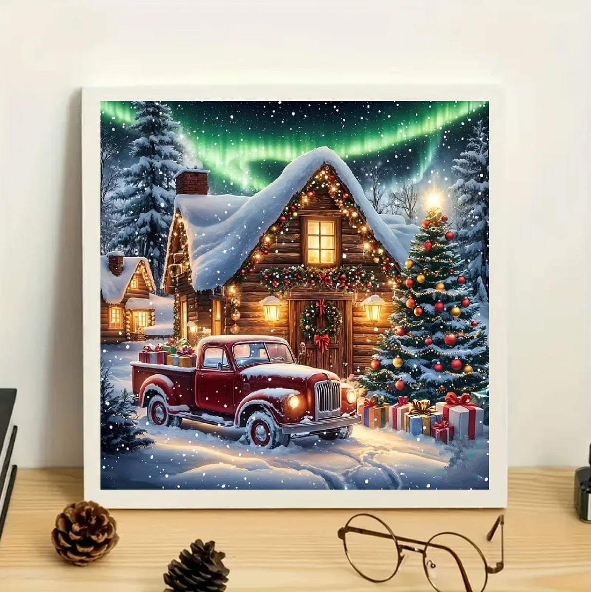 JFYHAB Christmas Diamond Art Kits for Adults,Red Truck Diamond Painting Kits for Adults Beginners,5D DIY Round Full Drill Christmas House Gem Art Paint by Diamonds Dots for Home Decor Gift 12x12inch JFYHAB