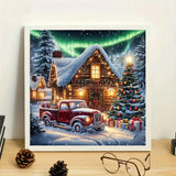 JFYHAB Christmas Diamond Art Kits for Adults,Red Truck Diamond Painting Kits for Adults Beginners,5D DIY Round Full Drill Christmas House Gem Art Paint by Diamonds Dots for Home Decor Gift 12x12inch JFYHAB