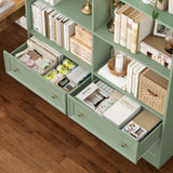FINETONES 71" Tall Bookshelf with 4 Drawers, 6-Tier Double Wide Bookshelves and Bookcases with Storage, Green Bookshelf Large Open Bookshelves Standing Book Cabinet for Home Office FINETONES