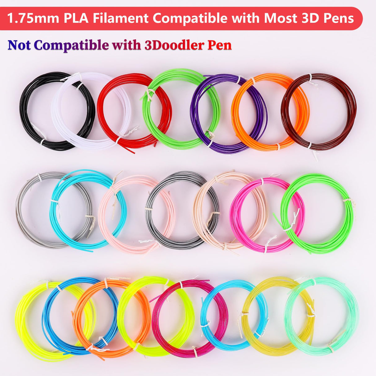 3Dgenius 22 Colors 3D Pen Filament 1.75mm PLA, Each Color 10 Feet, Total 220 Feet 3D Pen Filament Refills 3D Printing Pen Refills with High-Precision Diameter Not Compatible with 3Doodler Pen 3Dgenius