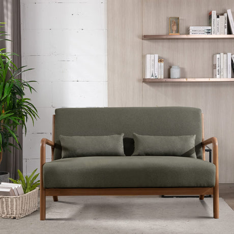 INZOY 50" Love seat Sofa 2 Seat Mid Century Modern Accent Chair, Uplostered 2 Person Couch Loveseat for Small Place Bedroom Office, Wood Frame and Attached 2 Waist Cushions, Green INZOY