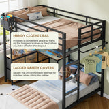 DICTAC Bunk Bed with L-Shaped Desk,5 Storage Drawers and 2 Shelves Metal Twin XL Over Twin Bunk Bed with LED Lights and Charging Station,bunk Beds with Safety Guardrail & Ladder,Space-Saving,Black DICTAC