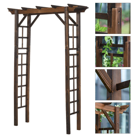 Outsunny 85" Wooden Garden Arbor for Wedding and Ceremony, Outdoor Garden Arch Trellis for Climbing Vines, Fir Wood, Carbonized Color Outsunny