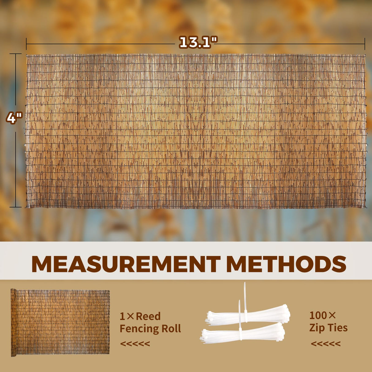 CSBWDLT Natural Reed Fencing, Eco-Friendly Reed Fence, 4 feet High x 13.1 feet Long, Reed Screen for Backyard Patio Garden and More,Brown CSBWDLT