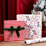 LaRibbons Reversible Christmas Wrapping Paper Roll, Vintage Red Berries & Red Stripe Gift Wrap for Christmas, Season Party, Xmas, 17 Inch x 33 Feet LaRibbons