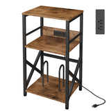 DALEMHOME Record Player Stand with Charging Station, Turntable Stand with Storage, Record Table for Vinyl, 3 Tier End Table for Living Room, Bedroom, Rustic Brown HKET1001BR DALEMHOME