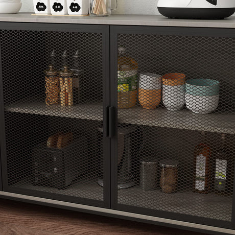 ECACAD Walnut Modern Wood Sideboard Buffet with Hutch, Metal Mesh Doors, and Ample Storage Compartment ECACAD
