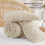 Bedsure Tufted Boho Comforter Set King Size - Beige Boho Bed Set, GentleSoft™ 3 Pieces Farmhouse Shabby Chic Embroidery Bedding, Gifts for Woman, Soft Jacquard King Comforter for All Seasons Bedsure