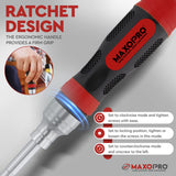 MaxoPro Ratcheting Screwdriver Set with Magnetic Tips - 19 In 1 Ratchet Multi Screwdriver - Portable and Multipurpose All In One Screwdriver, Phillips//Torx-Star/Hex/Square Bits MaxoPro