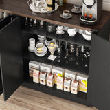 Sideboard Buffet Cabinet with Storage - 65 Inch Farmhouse Kitchen Pantries Sideboard Cabinets with Adjustable Shelves, Wooden Coffee Bar Cabinet Buffet Table for Kitchen, Dining Room, Black chartustriable