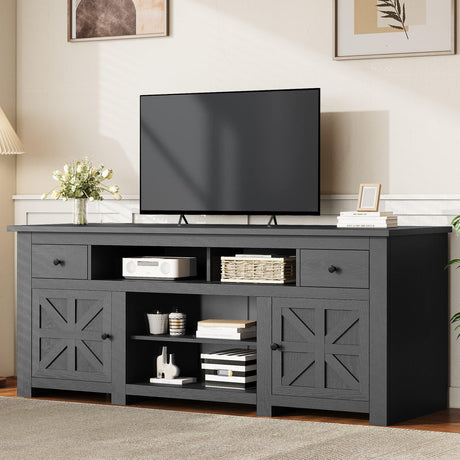 YITAHOME TV Stand for 75/80 Inch TV, Entertainment Center, TV Cabinet with Drawers and Power Outlet, Black TV Console for Living Room Furniture (70 Inch Lenght 30 Inch High) YITAHOME