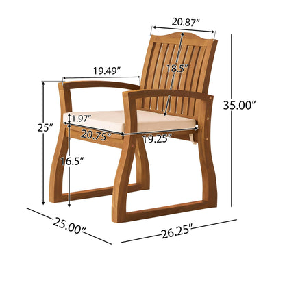 Christopher Knight Home Della Acacia Wood Outdor Dining Chairs, 2-Pcs Set, Teak Finish With Rustic Metal - WoodArtSupply