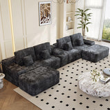 ONEMMLION Cloud Couch Sectional Modular Sofa, 151" Comfy Boneless Couches for Living Room, Oversized U Shape Plush Corduroy Couch Sectional with Console Bluetooth Speaker USB Port Cup Holder, Black ONEMMLION