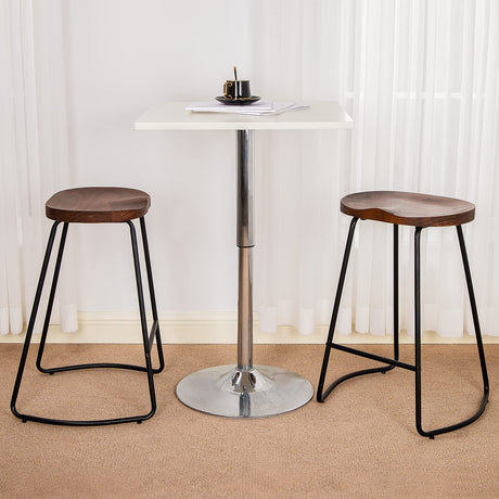 HeuGah Bar Stools, Solid Wood Barstools Set of 2, 26" Counter Height Bar Stools with Metal Leg, Rustic Backless Bar Stools for Kitchen Island, Bar Chairs with Solid Wood Saddle Seat (Walnut, 26 Inch) HeuGah