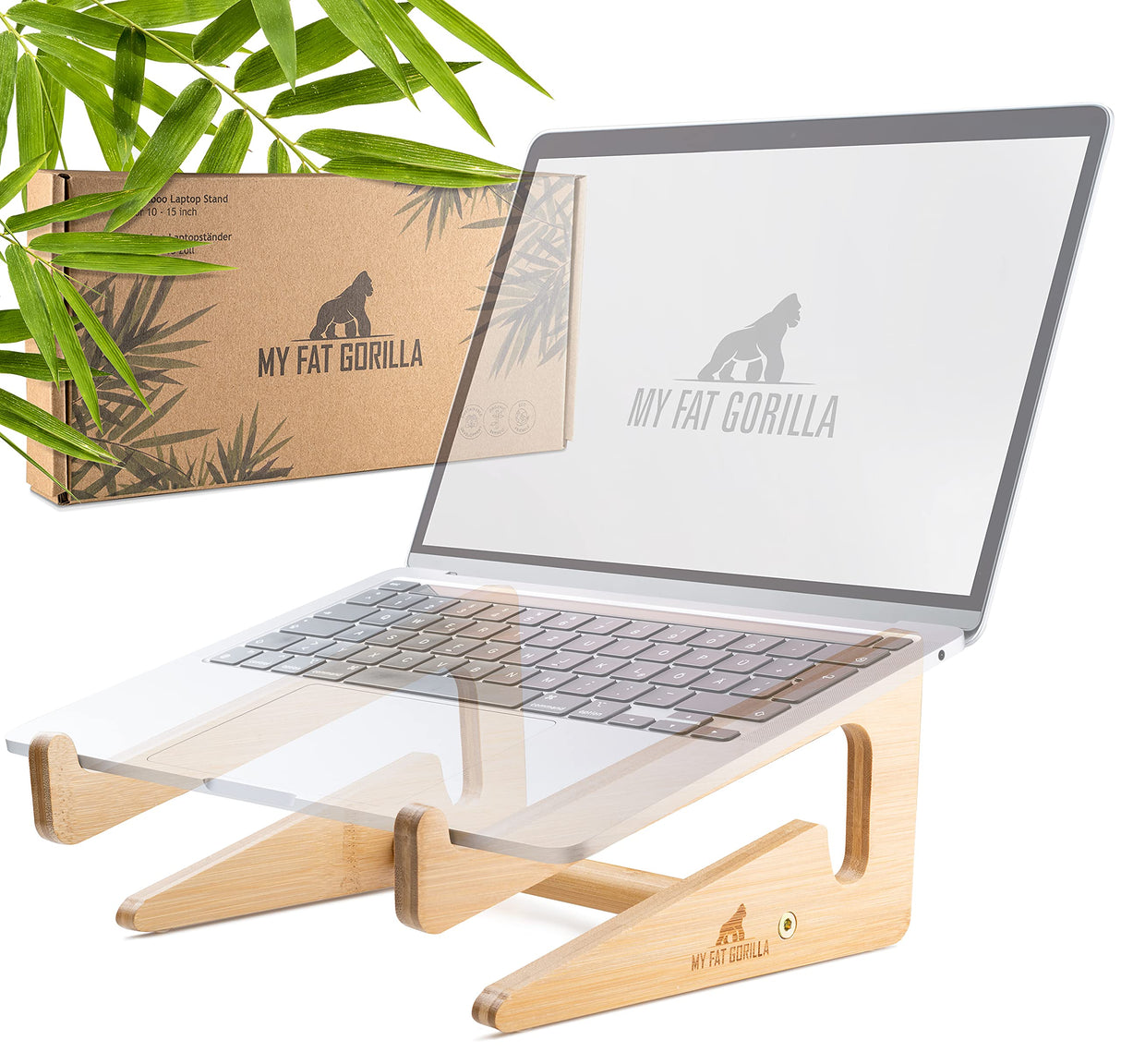 My Fat Gorilla - Wooden Laptop Stand, Wood Computer Stand, Bamboo Laptop Stand Compatible with 10-15'', Universal Laptop Shelf, Ergonomic MacBook Holder, MacBook Stand, Laptop Riser for Desk MY FAT GORILLA