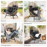 Bme Heavy Duty 500 Lbs Capacity Wicker Egg Chair for Outside & Indoor, UV 2000 Hours Material with Flame Retardant Tested Cushion, Durable Against Water, Weather, Brown Base Bme