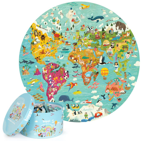 boppi World Map Round Jigsaw Puzzle with 100% Recycled Card 150 Pieces with Animals for Children 5 6 7 8 Years 58cm Diameter boppi