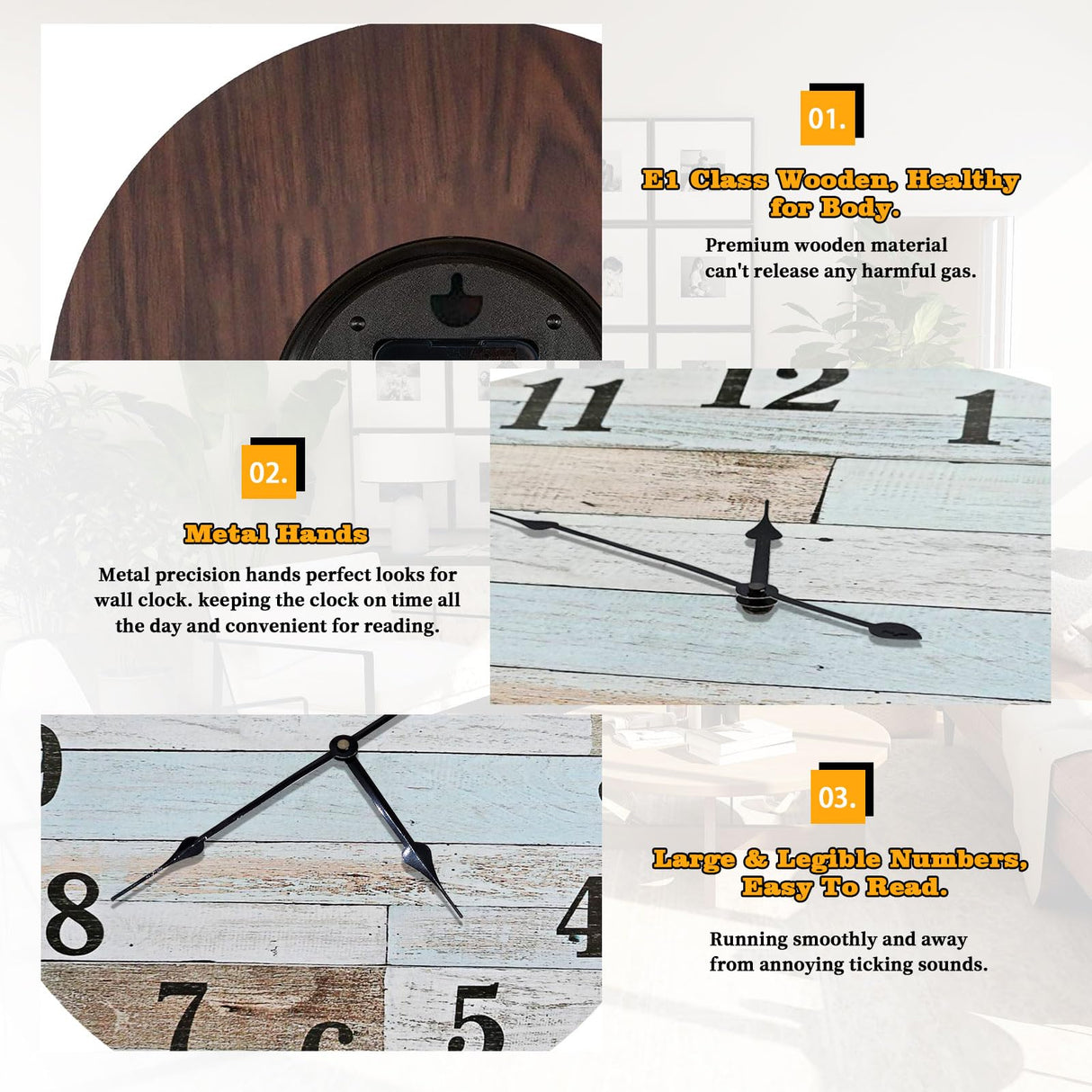 Eruner 24 Inch Blue Woodgrain Shiplap Wall Clocks for Living Room Decor, Large Farmhouse Wall Clock,Coastal Beach Nautical Style,House Warming Gifts New Home Eruner