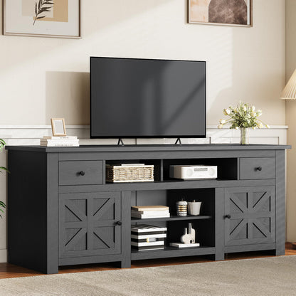 YITAHOME Farmhouse TV Stand for TVs up to 80 Inch, Modern Entertainment Center with Storage Cabinets, 70" TV Console with Drawers for Living Room, Black - WoodArtSupply