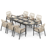 SUNSHINE VALLEY 9 Pieces Patio Dining Set, 8 x Woven Rattan Chairs with Waterproof Cushion, 84" Extendable Rectangular Dining Table, Outdoor Table and Chairs Set for Backyard Lawn and Deck, Beige SUNSHINE VALLEY