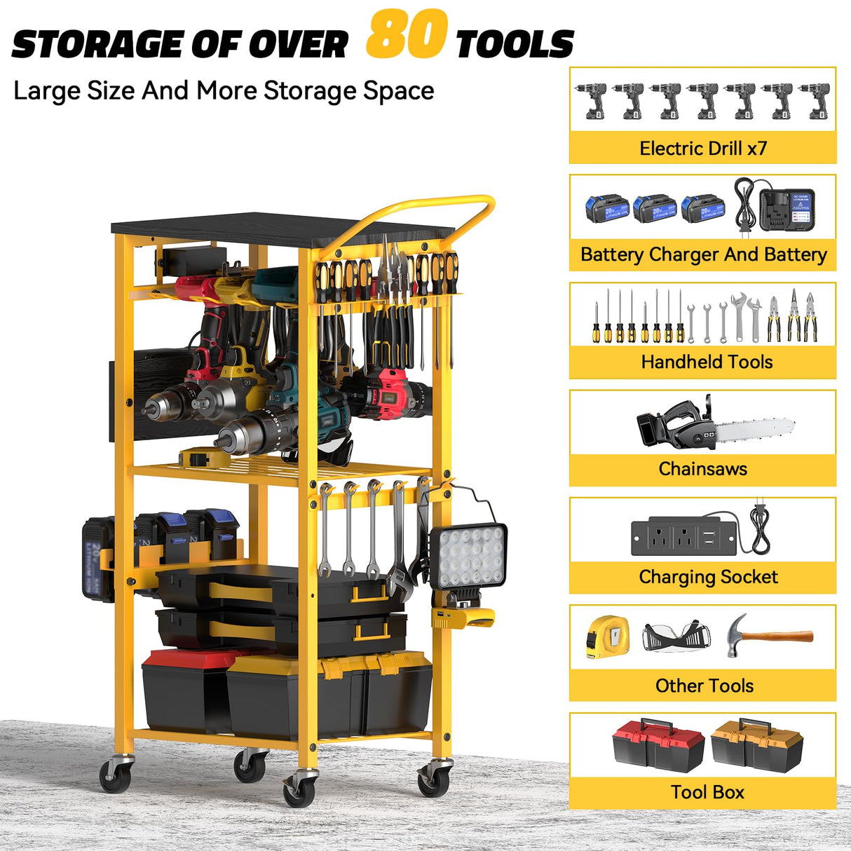 Workbench with Pegboard for DeWalt Tools, Ferreteriai Work Bench Power Tools Organizer Cart Garage Storage with Wheels & Power Outlets, Large Utility Racks Shelf Birthday Gifts for Men Husband Dad Ferreteriai