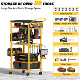Workbench with Pegboard for DeWalt Tools, Ferreteriai Work Bench Power Tools Organizer Cart Garage Storage with Wheels & Power Outlets, Large Utility Racks Shelf Birthday Gifts for Men Husband Dad Ferreteriai