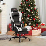 ECOTOUGE PC Massage Gaming Chair with Footrest Ergonomic Office Desk Chair Racing PU Leather Recliner Swivel Rocker with Headrest and Lumbar Pillow,White ECOTOUGE