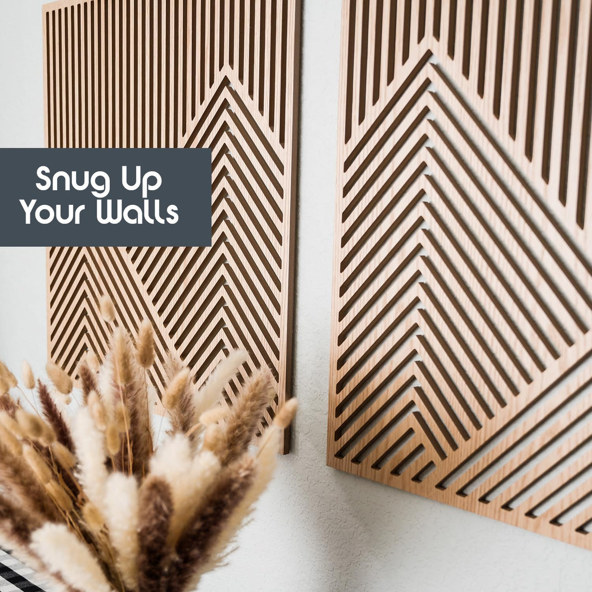 SnugLife 2 Pcs Wood Mountain Wall Art - Modern Wooden Panel Mountain Wall Decor, Decorative Forest Nature Abstract Line Minimalist Wall Art for Living Room Bedroom Farmhouse - Large 23.5”x23.5” SnugLife