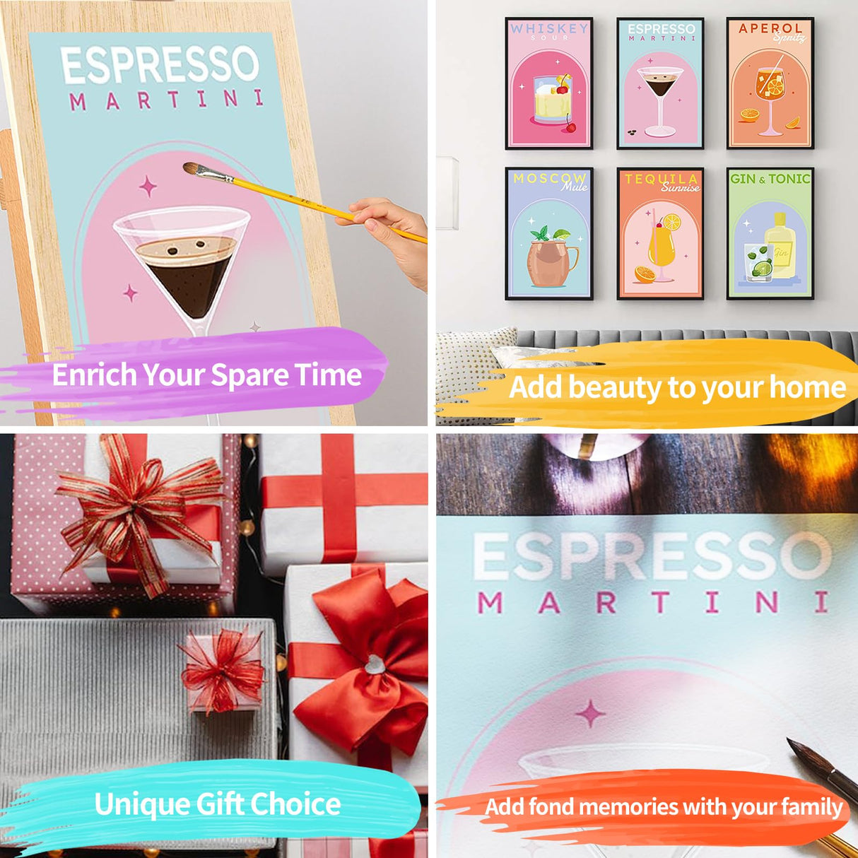 YALKIN 6 Packs Paint by Number Kits for Adults Beginners, DIY Acrylic Painting by Number Kits on Canvas Without Frame, Cocktail Adults Paint by Number for Home Wall Decor Gifts 20x30CM/7.8x11.8IN YALKIN