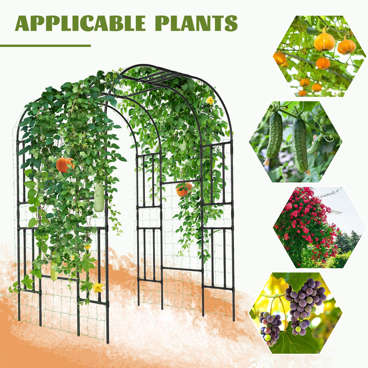 UrGROWA Outdoor Garden Arch Trellis, 87" H Large Garden Trellis for Climbing Plants, Metal Plant Support Trellis Archway Arbor Tunnel Large Trellis for Vegetables Plant Cucumber Trellis UrGROWA