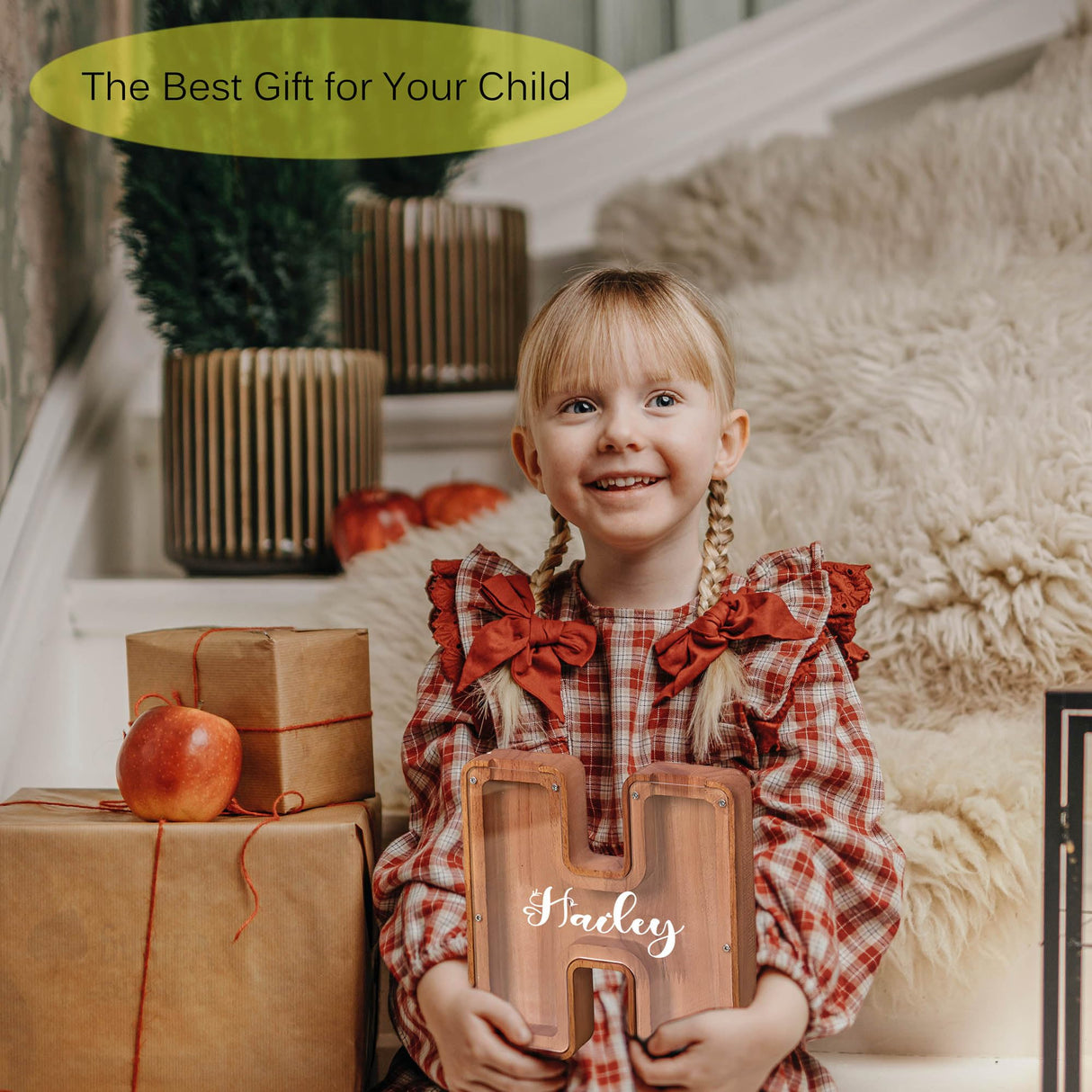 Custom Wooden Piggy Bank, Laser Engraved Name Coin Bank, Personalized Letter Money Bank,Customized Wood Toy for Kids, Birthday for Boys and Girls. (9in.) Blireana