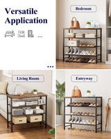 Kitsure Shoe Rack for Closet, Rustic Brown Shoe Organizer with Leveling Feet, Sturdy & Rust-Proof Shoe Storage for Entryway, Bedroom, Living Room, 29.5" x 11.4" x 24.8", Brown Kitsure