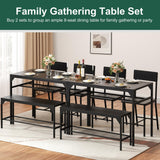 Shintenchi Kitchen Table Chairs Set of 4, Dining Table Set for 4 with Bench and Chairs, 4 Pieces Kitchen Table Set with Storage Rack & Metal Frame for Small Space, Black Shintenchi