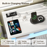 Fluted 6 Drawer Dresser with Power Outlet and LED Lights,Modern Chest of Drawers with Charging Station,Large Dresser TV Stand,Double Wooden Drawer Organizer for Bedroom,Living Room, Hallway(White) Jocoevol