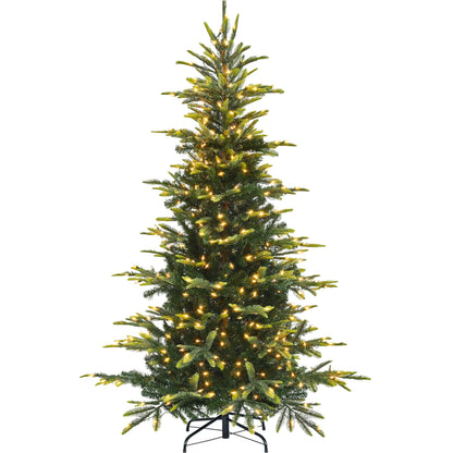 Yaheetech 6ft Pre-lit Aspen Fir Artificial Christmas Tree with 400 Incandescent Warm Lights Full Prelighted Xmas Tree w/828 Branch Tips & Foldable Stand for Home Holiday Decor, Green