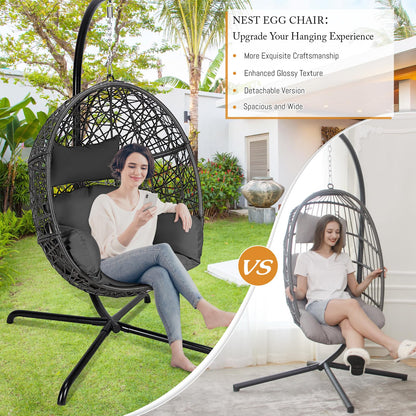 BULEXYARD Oversized Swing Egg Chair with Stand Indoor Outdoor PE Wicker Rattan Patio Basket Large Hanging Chair with Waterproof Cushions for Bedroom Balcony Patio (Dark Gray)