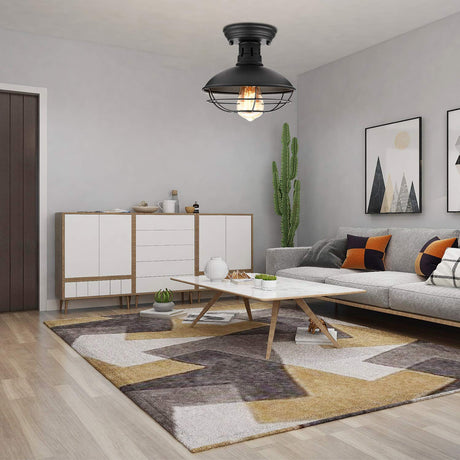 Farmhouse Flush Mount Ceiling Light - Easric Industrial Ceiling Light Fixture Rustic Black Metal Cage Close to Ceiling Lamp E26 Base for Hallway Foyer Kitchen Porch FRIDEKO HOME