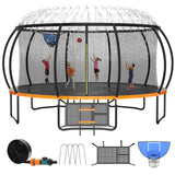 Zevemomo 16FT Trampoline for Kids and Adults, Outdoor Trampoline w/Basketball Hoop, Sprinkler, Ground Stakes/Anchors, Storage Bag, Galvanized Anti-Rust Coating, Gift for Kids and Adults Zevemomo